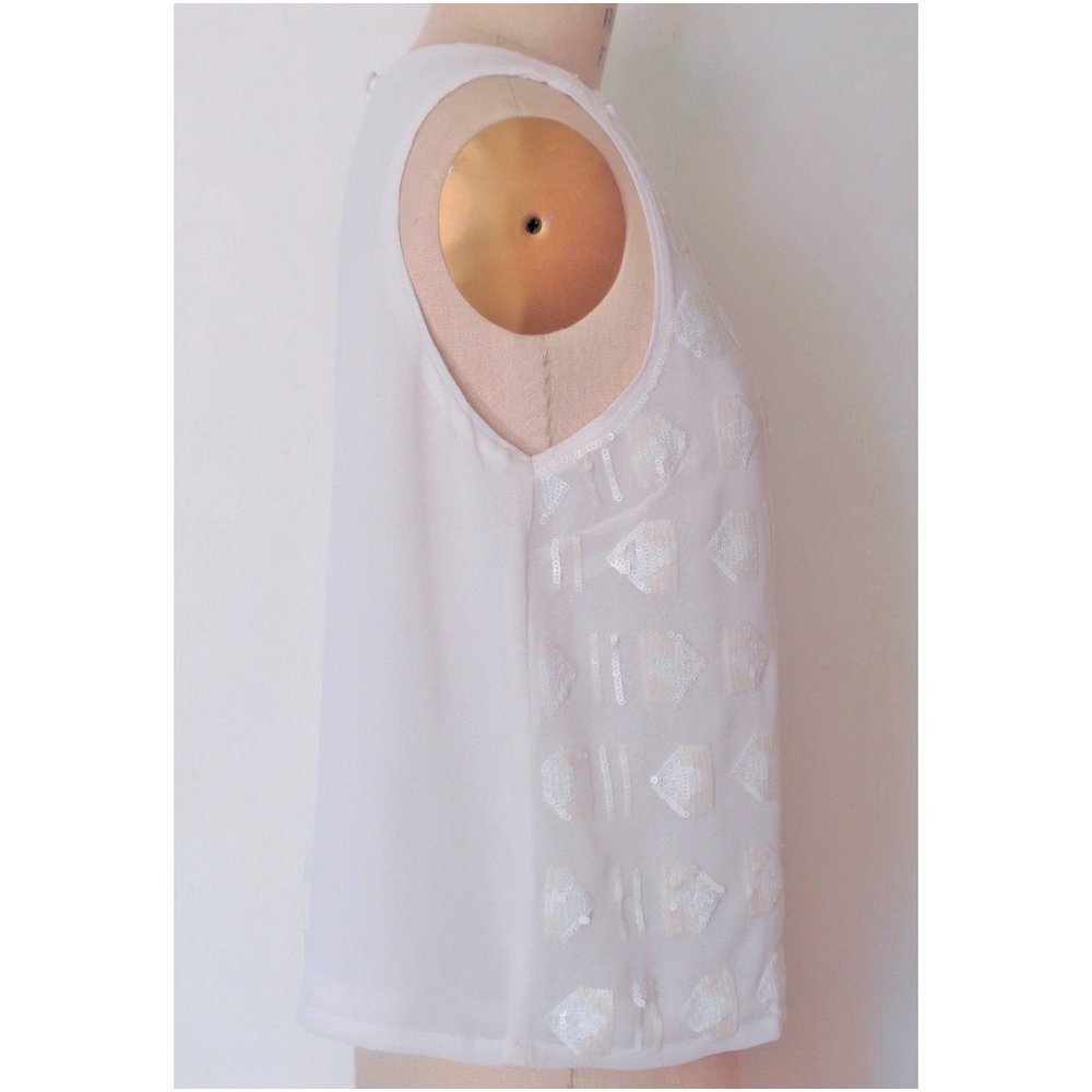 FOREVER 21 SEQUIN WHITE GEORGETTE LAYERED TOP L - Picture 4 of 5